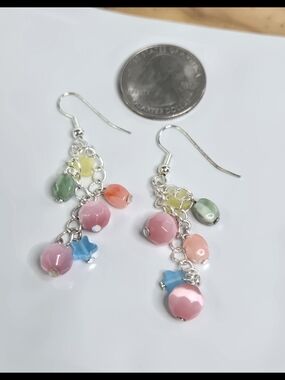 Premier Designs Pastel Multi-Bead Candy Dangle Earrings - Pink, Blue & Green